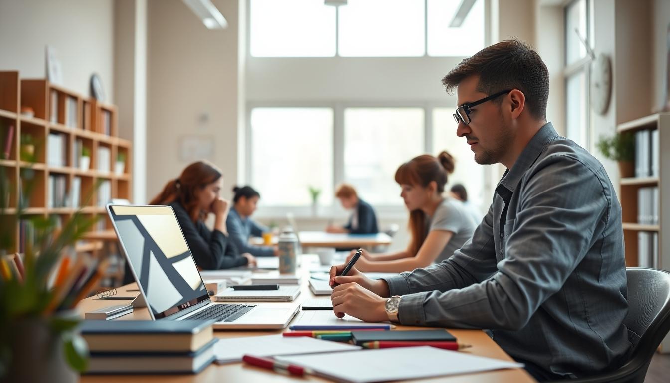 Student using a study guide to organize academic notes